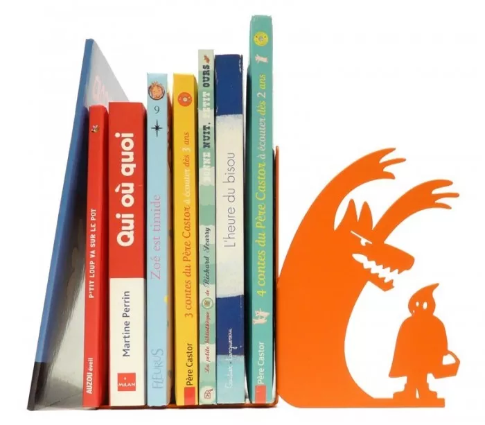 Serre-livres déco chambre enfant orange "Au loup"