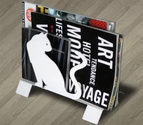 Porte-revues métal blanc "Les chats"