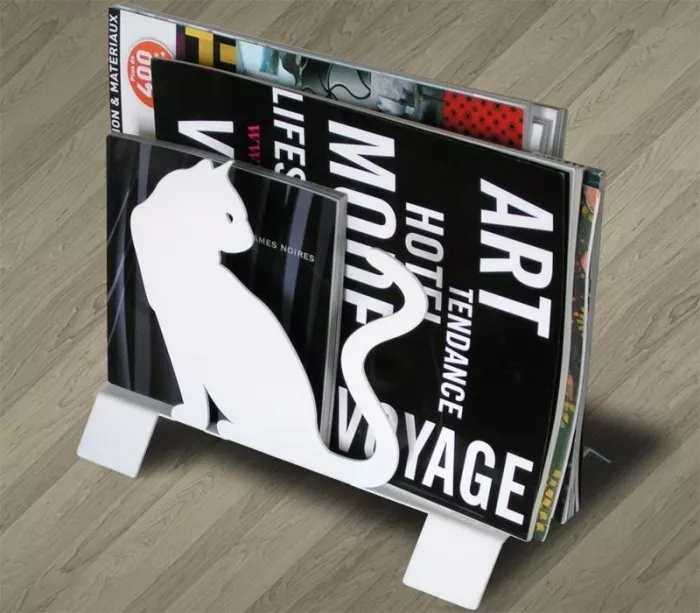 Porte-revues métal blanc "Les chats"